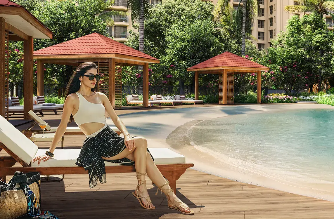 Beach pool with cabana and aqua gym leisure zone Hiranandani Westgate Thane West